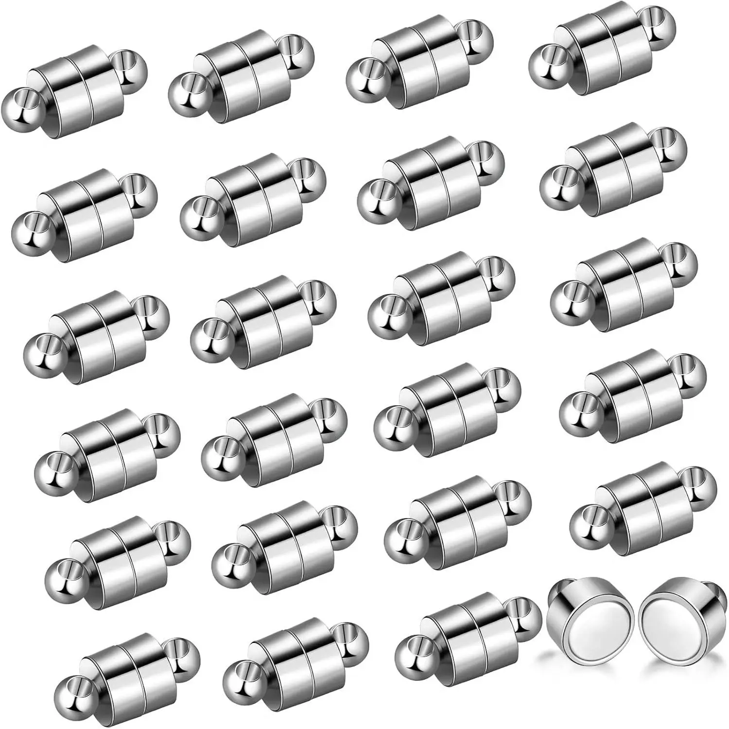 24Pcs Strong Iron Material Magnetic Clasps, 0.4x0.2 Inch Sturdy Bright Cylinder End Buckles for Easily Connect Rope Chain Jewelry Making Supplies - Tools & Hardware for Adults