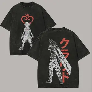 Kingdom Hearts Final Fantasy VII Sora Cloud Strife Graphic T Shirt Vintage Washed Heavyweight Cotton Oversized Tee JRPG Video Game Merch Japanese Streetwear Acid Wash Men Women Unisex Retro Y2K Aesthetic Trending Summer Outfits Gifts TikTok Top, Apparel,
