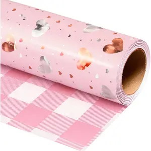 Holographic Heart  Wrapping Paper, Reversible  Gingham  Wrap for Birthday, Valentines, Mothers day, Graduation, Wedding, Fathers day,  Shower, Christmas (17in x 16.4ft)