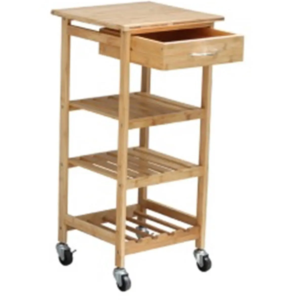 212 MAIN Bamboo Kitchen Trolley with 3 Shelves, Drawer, Utensils Rack