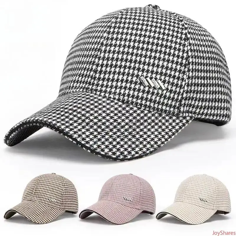 Houndstooth Casual Peaked Cap with Peaked Brim, Lightweight Cotton Material, Breathable Design, UV Protection, Trendy Versatile Style, Suitable for All Seasons Daily Wear and Outdoor Activities, Breathable Lightweight Hats, Cooling Breathable Hats