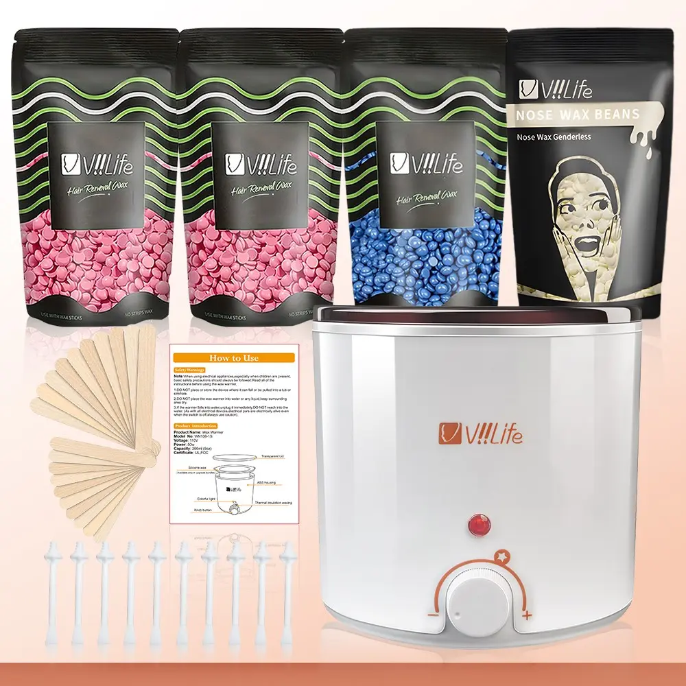 Viilife Hair Removal Kit, Portable Heating Wax Warmer Set, Pain-Free Full Body Use, Quick Heat-Up, Suitable for Home Care, Wax Warmer Machine, Waxing Kit Set