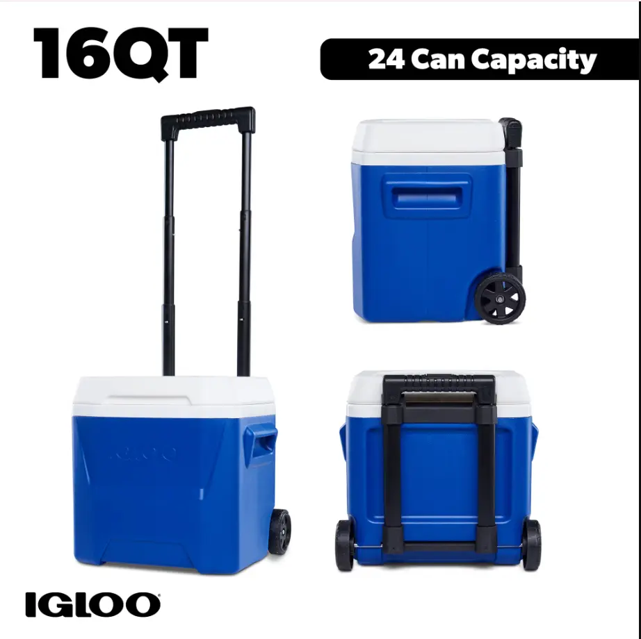 Igloo 16 QT Laguna Hard Side Ice Chest Cooler with Wheels, Blue