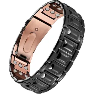 Copper Magnetic Bracelets for Men, 3X Mens Copper Bracelets with 3800 Gauss Magnets, Premium Fold-Over Clasp Black-Valentine's Day gift