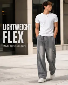 Y2K Men's Premium Lyocell Blend Baggy Pants - Elastic Waist Drawstring, Straight Leg, Soft Cool Lightweight, Gradient Summer Denim Vibe, Oversized Trouser Piece for Menswear Clothes