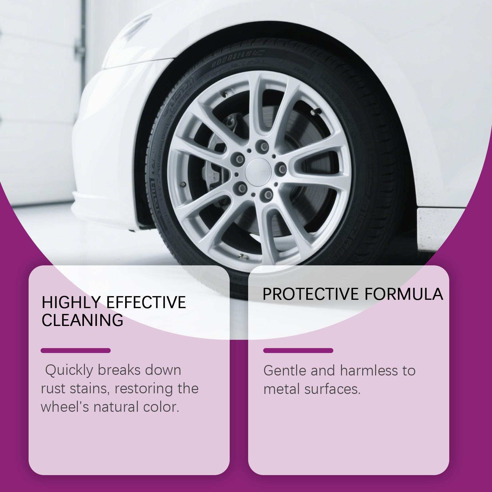 Car Wheel Hub Cleaning Spray 120ml Two Face Wheel Cleaner Acid Free Removes Brake Dust and Dirt Suitable for All Wheel Hubs and Tires