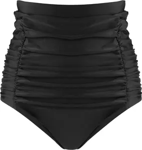 Women's High Waisted Bikini Bottom Tummy Control Ruched Full Coverage Swim Bottom