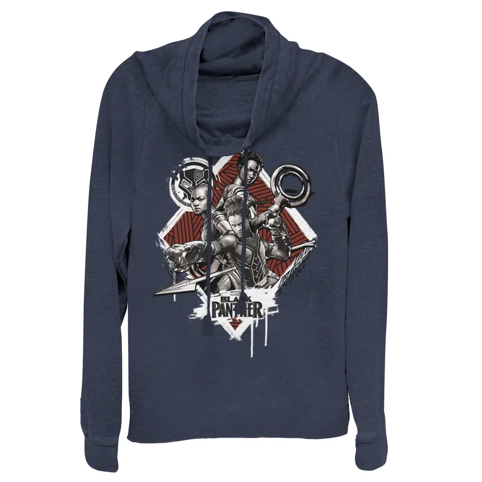 Juniors Womens Marvel Black Panther 2018 Warrior Trio Cowl Neck Sweatshirt