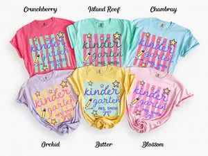 Custom Kindergarten Teacher Shirt, Comfort Colors Kindergarten Tee, Retro Stripe Kindergarten Team Shirt, Back to School, Elementary Teach