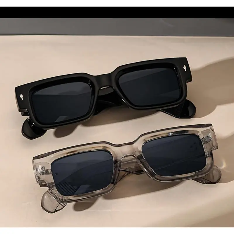 2-Pack Retro Square Sunglasses for Men and Women, UV400 Protective Eyewear with Black and Transparent Frames, Y2K Style for Beach Travel and Daily Streetwear