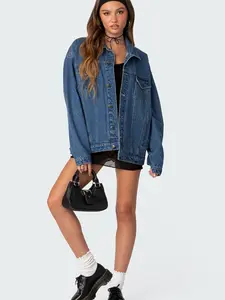 Edikted Dalia Oversized Denim Jacket - 100% Cotton Casual Fit for Women, Wash with Similar Color