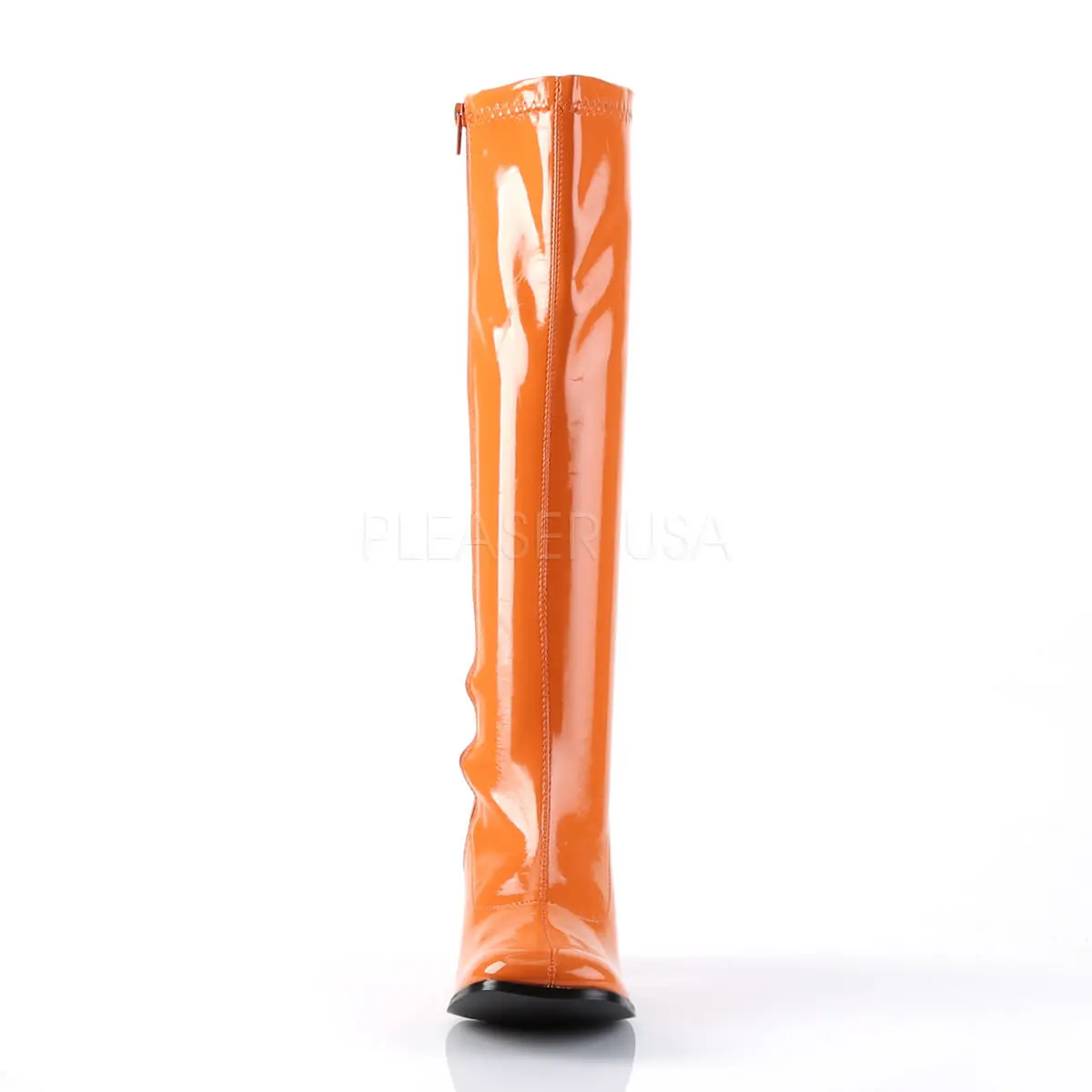 Women's Retro 3-in Block Heel Knee High Boot - GOGO-300 Orange Faux Patent Synthetic Leather Zip Shoe Footwear