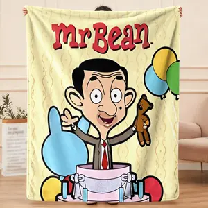 Mr. Bean design  flannel blanket, exclusive gift for home, office, camping travel, personalized pattern design, modern style, soft texture