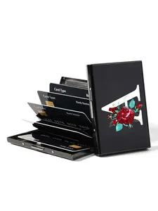 Letter Pattern Metal Card Holder, Mini Credit Card Storage Wallet with RFID Blocking, Ultra-thin Metal Hard Shell Wallet, Suitable for Women and Men's Card Bags