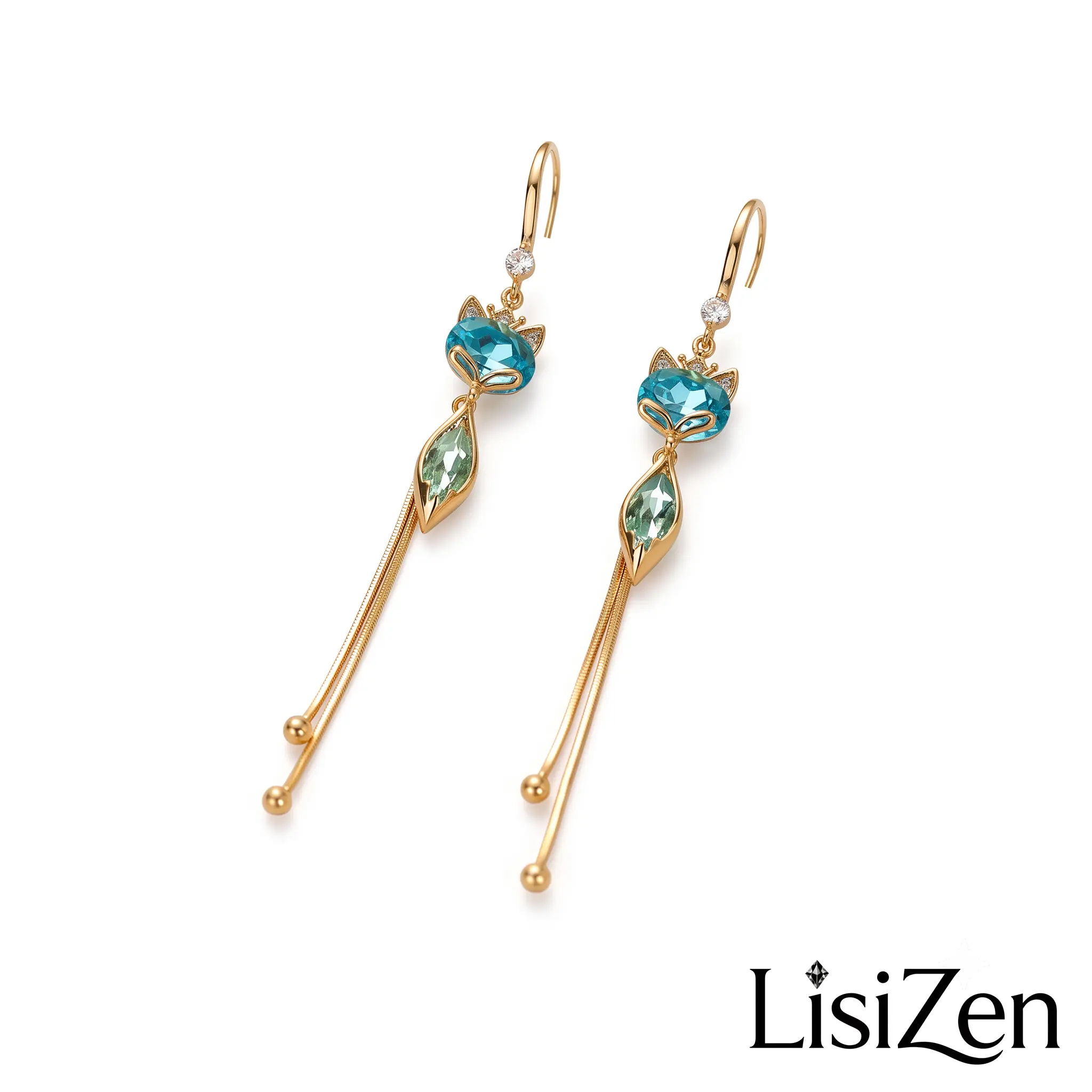 LisiZen Fox Tassel Dangle Earrings, Long Drop Hook Jewelry for Women DZEH6257