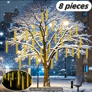 Solar Meteor Shower Lights Outdoor, Christmas Decorations Lights Solar Powered, 8 Tubes 192LED Rain Drop Lights, Snow Cascading String Lights For Xmas Tree Party Garden Decor, Clearance Sale