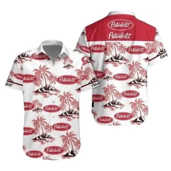 Vintage Peterbilt Case IH Logo Tropical Fern Men's Hawaiian Shirt and Short Light Beer Lovers Swim Trunks, Father's Day Aloha Gift for Him, Trendy Casual Breathable Surfing Beach Shorts Swimwear Menswear