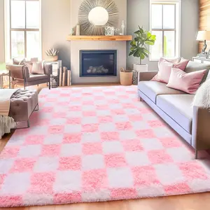 Checkered Rugs for Bedroom Ultra Fluffy Fuzzy Shag Area Rug for Living Room, Modern Plush Soft Upgrade Non-Slip Carpet for Kids Girls and Boys Room Dorm Nursery Home Decor