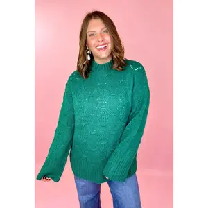 Finding Your Way Cable Knit Sweater - Green