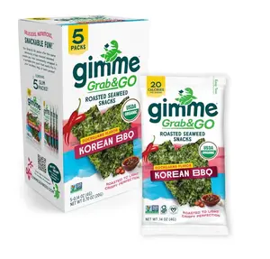 Gimme Seaweed Grab & Go Organic Premium Roasted Seaweed Snacks, Korean BBQ, 5 Count Trayless, Keto, Vegan, Gluten-Free, Source of Omega3s, Healthy On-The-Go Snack for Kids & Adults