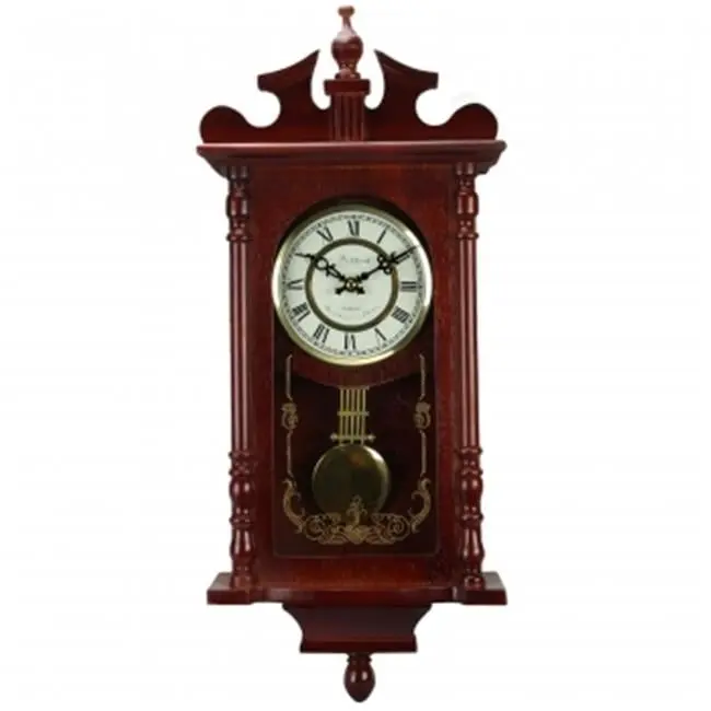 212 MAIN Bedford Line Classic Redwood Oak 25 in. Wall Clock - Home Decor, Roman Numerals Dial, Pendulum, Multiple Chime Modes, 4 AA Batteries-Operated, Oak & Plastic Accents