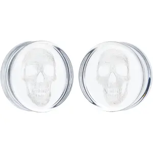 Stylish Glass Skull Saddle Plugs - Ear Gauges Expander Tunnels Stretched Ears(Sold in Pairs)