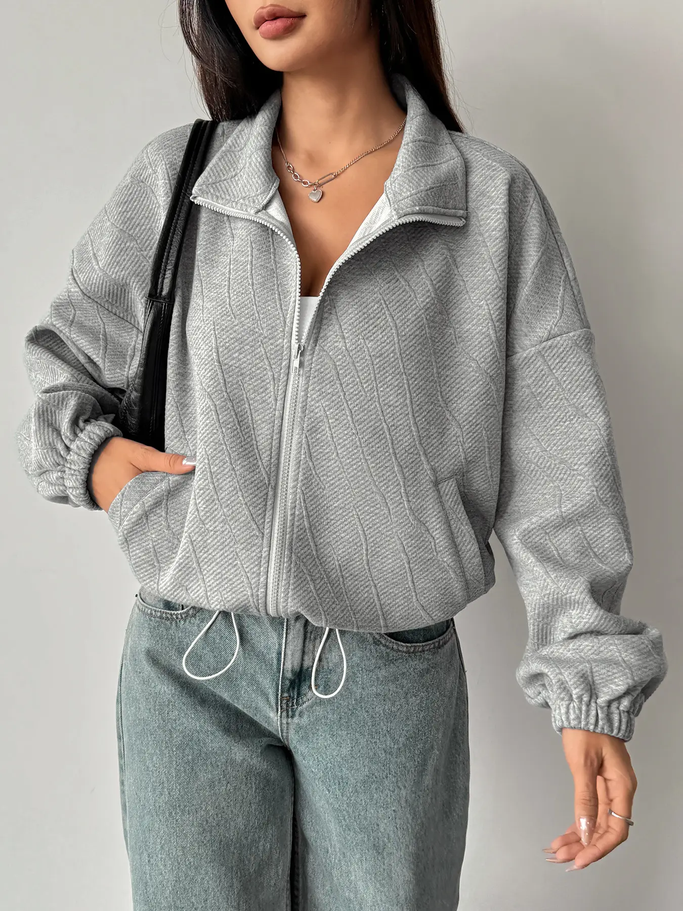 Women's Fitted Long Sleeve Zipper Jacket, Casual Gothic Style Fall & Winter Outerwear, Plain Fashionable Women's Coat