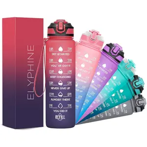 32oz Motivational Reusable Sports Water Bottle with Time Markers, BPA-Free, Leak-Proof, Soft Silicone Straw, Carry Strap, Straw Portable Bottle for Gym Workout, Daily Hydration, Reusable Water Bottles