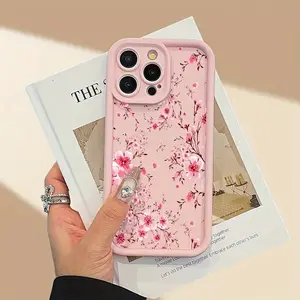 This stylish and minimalist pink peach blossom pattern TPU shockproof phone case is compatible with iPhone 13, 14, 15, 16, 17 Pro, Plus, X, XS, and XR models. Stylish and durable.