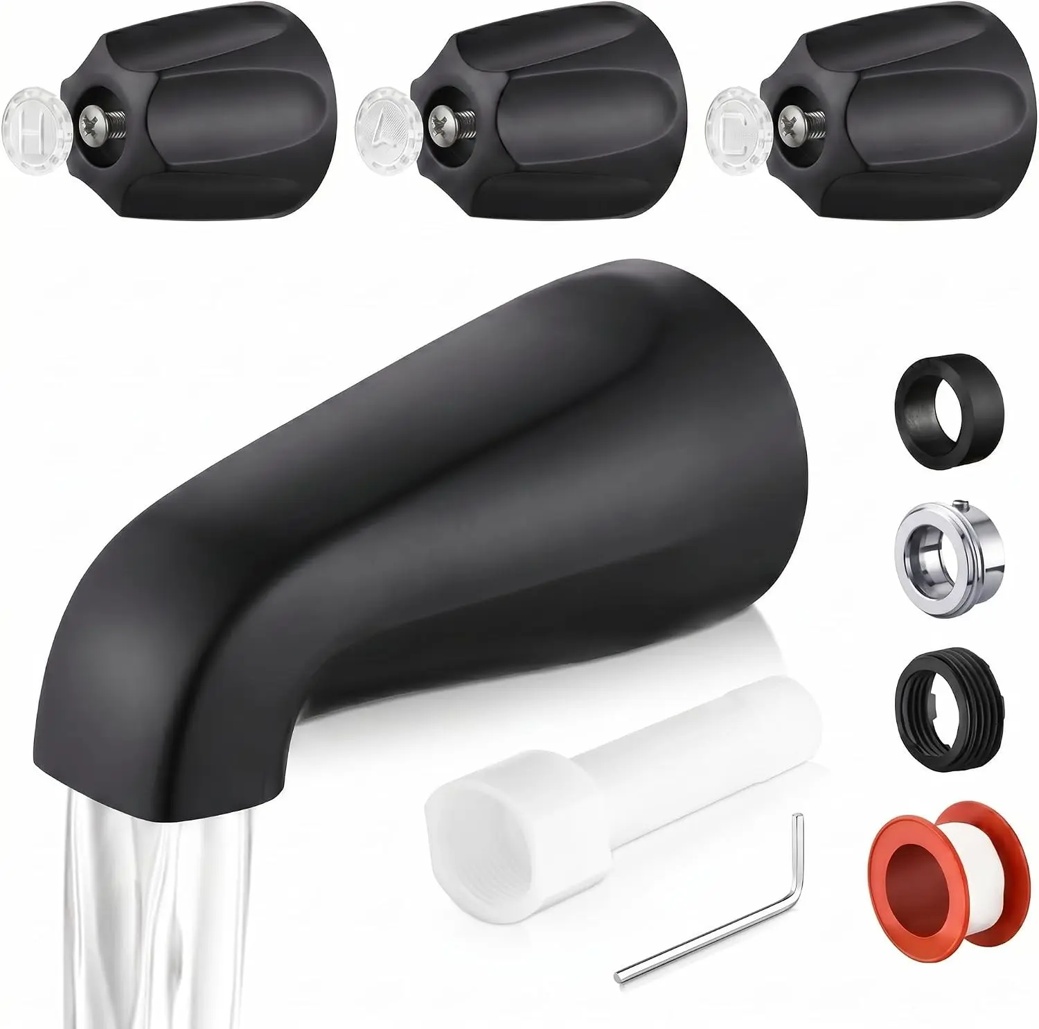 Bathtub Faucet and Shower Knobs Replacement,Easy to Install Tub Spout Set for 1/2" Copper Pipe,1/2" IPS and 3/4" IPS with Install Tool (Matte Black)