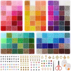 36000 count 120 Colors Glass Seed Beads for  Making, 3mm Little Beads with Accessories Charms and Pendants Kit for Bracelets Rings Necklaces Making, DIY, Gift, Craft