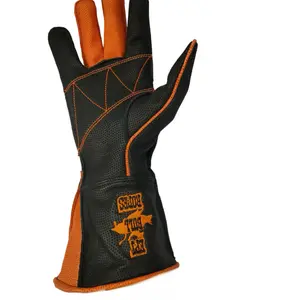 EPT Bull Ropes Textured Leather Bull Riding Glove Adult & Youth Black & Orange Calf Skin Left or Right Hand Sizes 5.0-10.5 Outer Seam Design