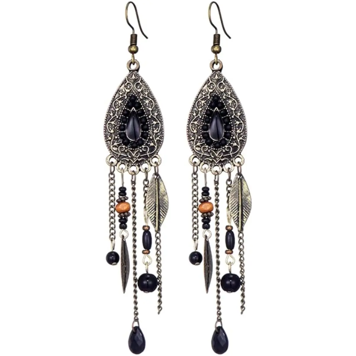 Bohemian Vintage Drop Dangle Long Earrings For Women Handmade Boho Ethnic Leaf Acrylic Wood Beads Chain Earings
