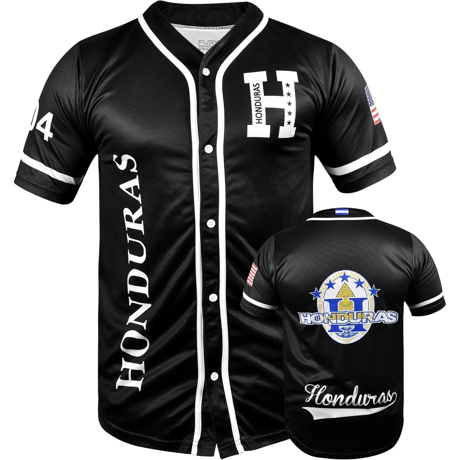 Honduras Baseball Jersey, Black Honduras Baseball Button Down Jersey Shirts