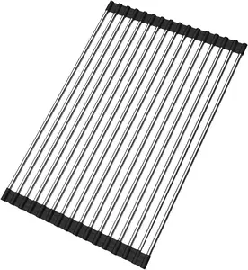 Roll-up Dish Drain Rack Foldable Stainless Steel Corrosion Resistant Above Sink Drainage Solution for Modern Kitchens