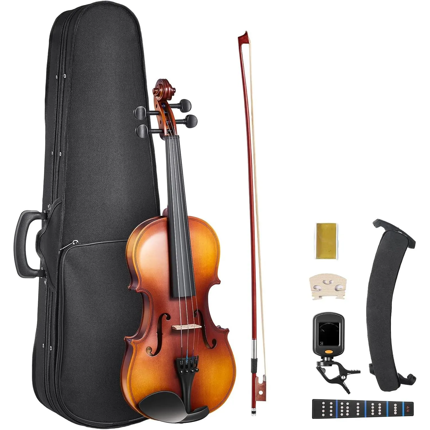 VEVOR 4/4 Full Size Maple Varnish Violin Full Set (23+ Inches) for Beginners, Hard Case, Rosin, Bow, Shoulder Rest, Bridge, Tuner, Extra Strings Professional Musical Instrument