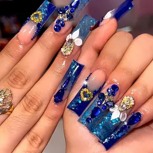 Glossy Long Square Ocean Flowers Fake Nails with Jelly Glue & Nail File, 24pcs Removable Nail Art Kit, Nail Tips Art, Artificial Full Covers for Women & Girls, Press on Nail Sets, Nail Extensions
