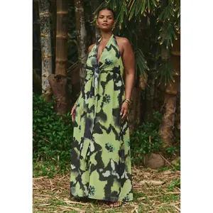 ELOQUII Women's Plus Size Tie-Detail Halter Maxi Dress