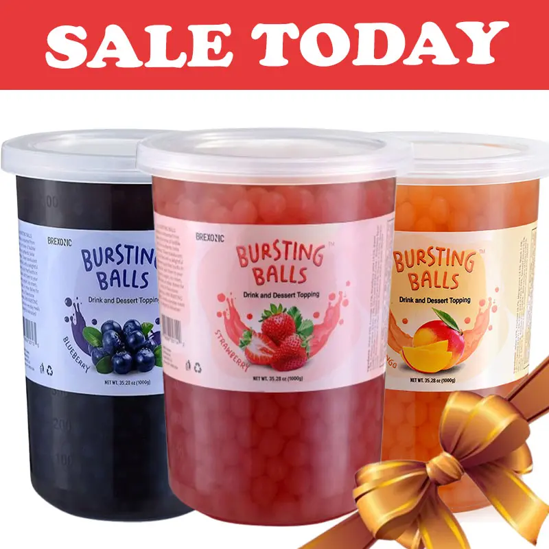 [FLASH SALE] BREXONIC Popping Boba Pearls Bursting Tea Balls Drink & Dessert Topping Strawberry Mango Blueberry Passion Fruit Flavored Bubble Tea Tapioca Pearls ( Strawberry,  Pomegranate, Peach, Passion Fruit, Blueberry) 2 LB Pack of 1.