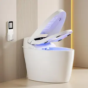 Luxury Smart Toilet with Warm Water Sprayer and Dryer, Foot Sensor Operation, Heated Bidet Seat, Raised Tankless Toilet with LED Display