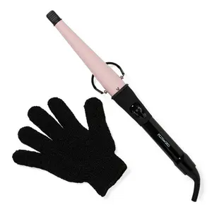 Plugged In Pink Cone Ceramic Curling Wand, 1 Inch tapered barrel