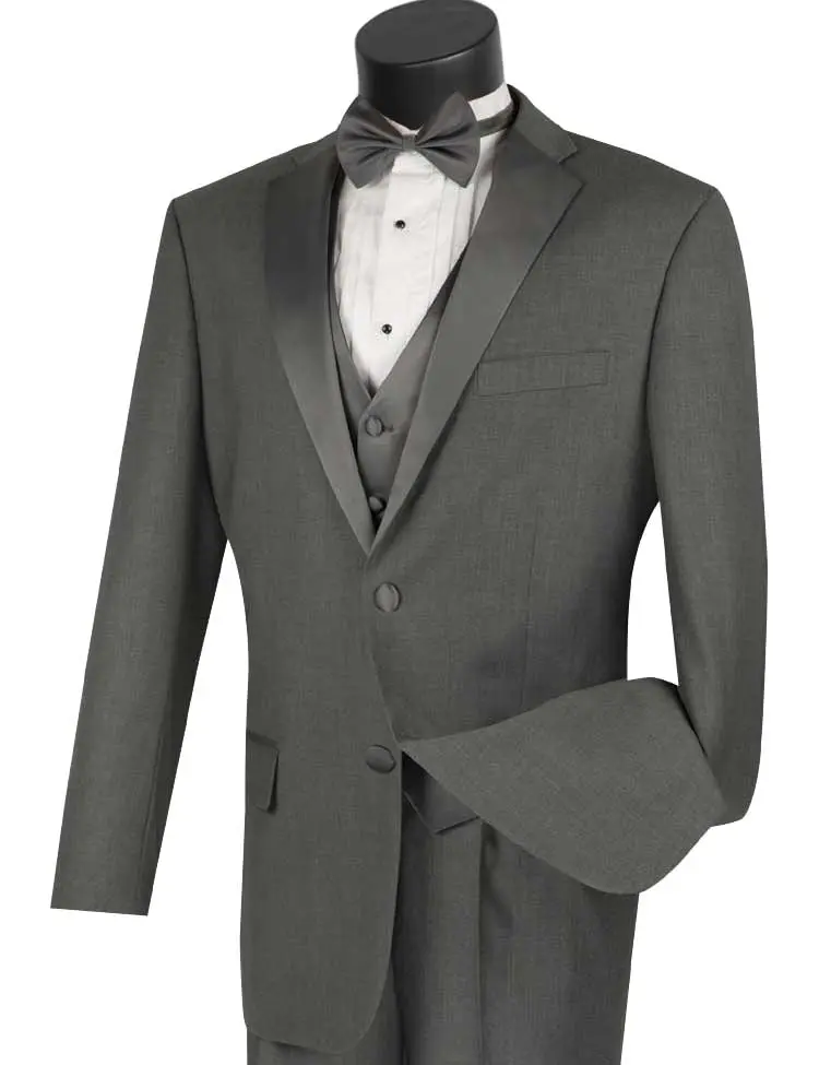 Men’s 4 Piece Regular Fit Tuxedo with Vest and Bow Tie - Gray