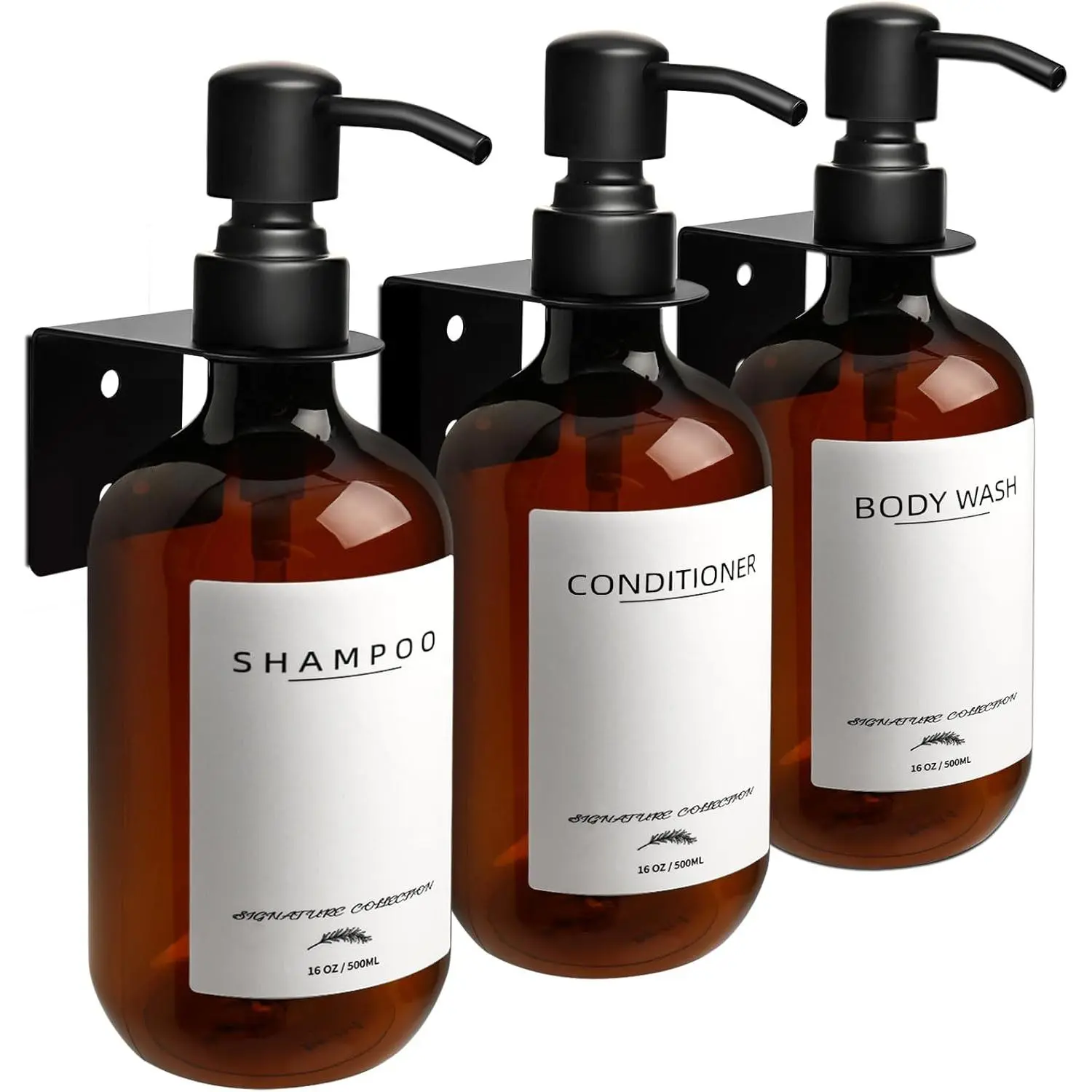 Shampoo Dispenser for Shower Wall Mount, No Drill Shampoo and Conditioner Dispenser with Matte Pump and  Labels, Shower Soap Dispenser Wall Mounted for Home Bathroom -