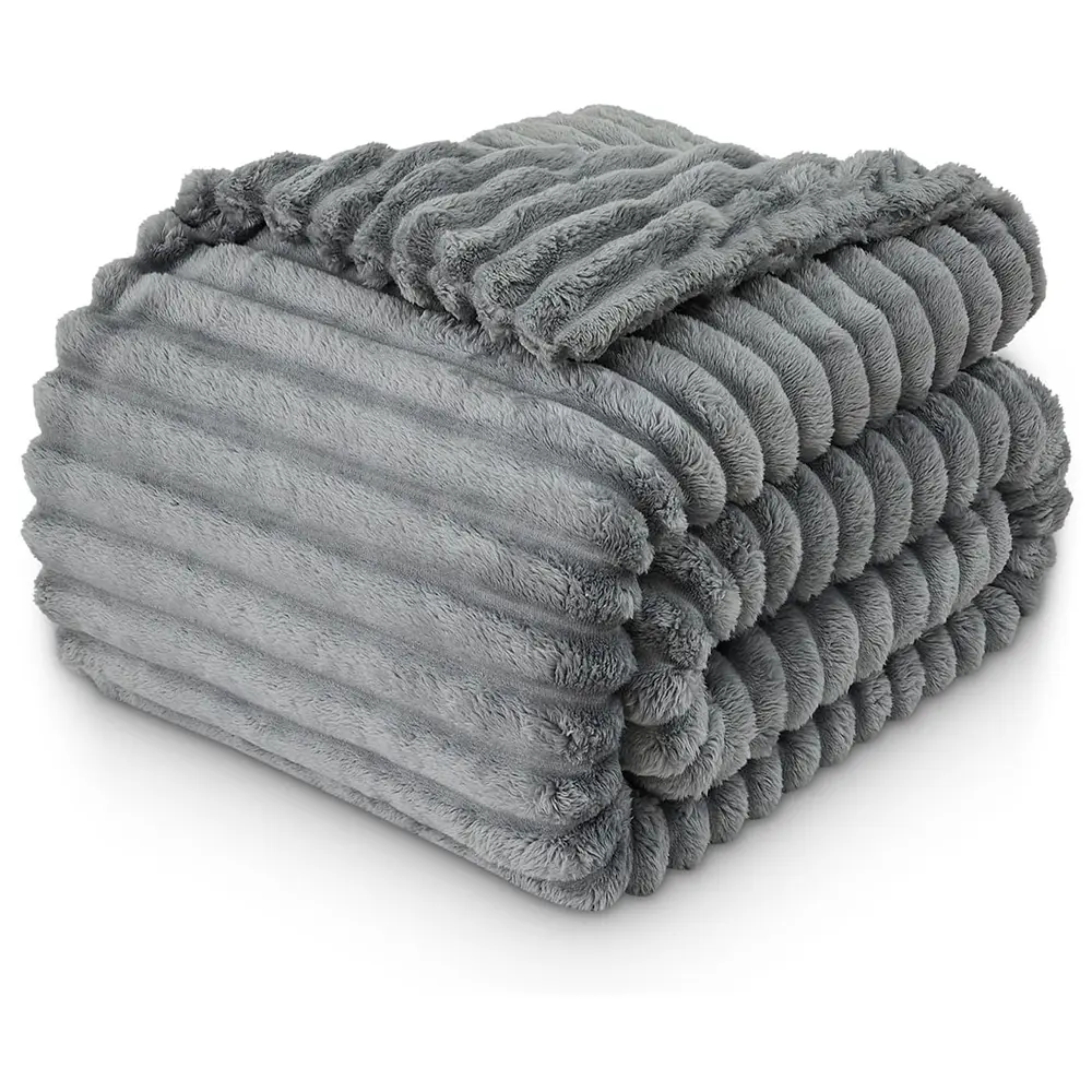 Home Fleece Throw Blanket for Couch or Bed - 3D Stripe Jacquard Decorative Blankets - Cozy Soft Lightweight Fuzzy Flannel Blanket Suitable for All Seasons, Throw Blanket for Couch Sofa, Fleece Blankets Room Home Decor Lightweight Soft Cozy Gifts