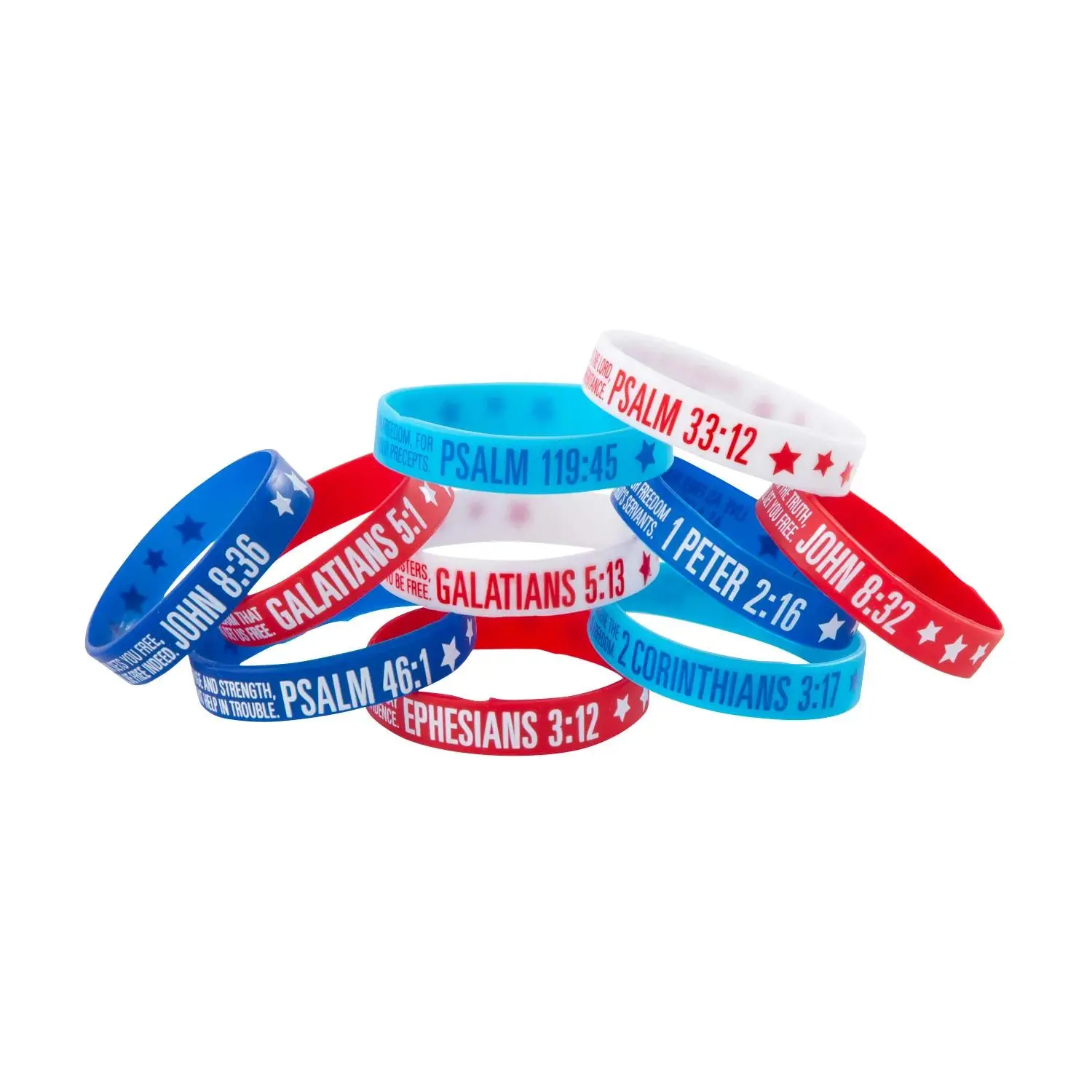 Bulk 100 Pc. Religious Patriotic Rubber Bracelets Bulk 100 Pc. Religious Patriotic Rubber Bracelets