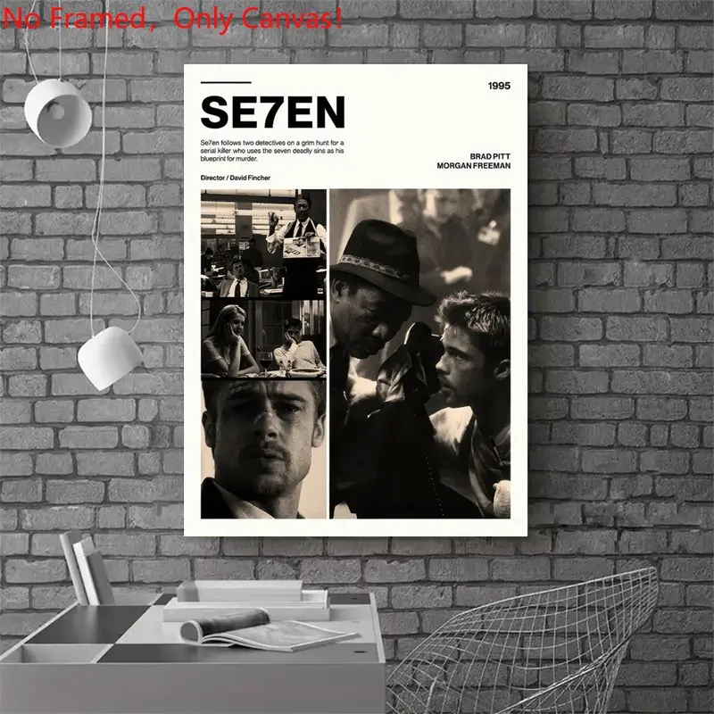 1 piece/set frameless canvas painting print poster, Classic Movie scenes Poster art，Se7en Movie Poster， a perfect gift for Movie loves, ideal gift for bedroom, living room, dorm hallway, kitchen, mural, wall decoration, room decor
