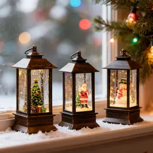 Vintage Christmas Decorative Lights Set, Flameless Candles, Outdoor Christmas Decorations, Glitter Lanterns, Christmas Collectible Ornaments, Christmas Decorative Gifts,Santa Claus, Christmas Tree and Snowman Decorative Lights，Gifts for Women