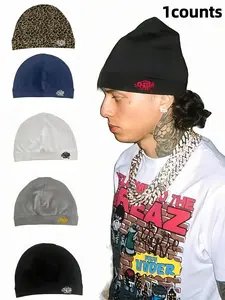 New Embroidered Design Colorblock Beanie Hat, Unisex Sports Outdoor Running Cap, Breathable Elastic Material, Fashion Casual Style