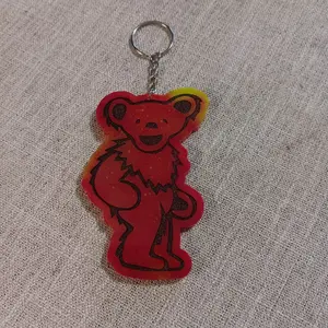 Grateful Dead Bear Keychain - Colorful Design with Chain Attachment for Easy Carrying