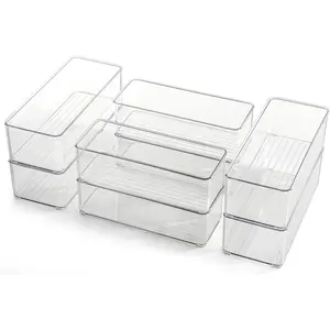 8 pack clear plastic drawer organizers set stackable deep drawer organizer for makeup vanity and desk 2 sizes tall bathroom drawer organizer